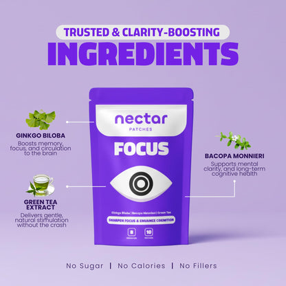 Nectar Focus Patches | Natural Cognitive Support with Ginkgo Biloba, Bacopa & Magnesium for Memory – Mental Clarity Neuro Patches for Work, Study – Clean Plant-Based Nootropic Alternative | 30 Count Nectar PatchesBuy Supplements Australia