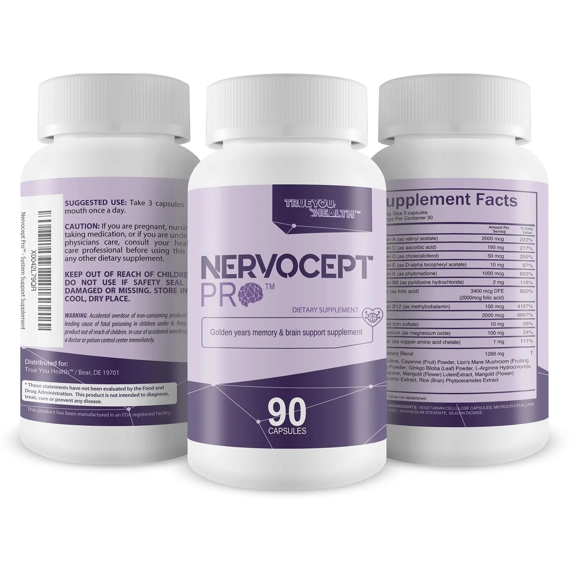 Nervocept Pro - Our Best Nerve Support Capsules - Lions Mane, Magnesium, Vitamin B For Nerve Repair - Vitamin D for Nerves - Lions Mane Memory & Nerve Support - Vitamin B12 Nerve Support True You Health buy supplements Au