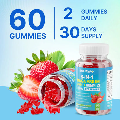 Magnesium Complex Gummies for Women Men 8 in 1, Magnesium Glycinate, Citrate, Malate, Taurate, Supports Bones, Muscle, Nerve Health, Sugar-Free, Vegan Non-GMO, Strawberry Flavor, 120 Count HUUAYAO buy supplements Au