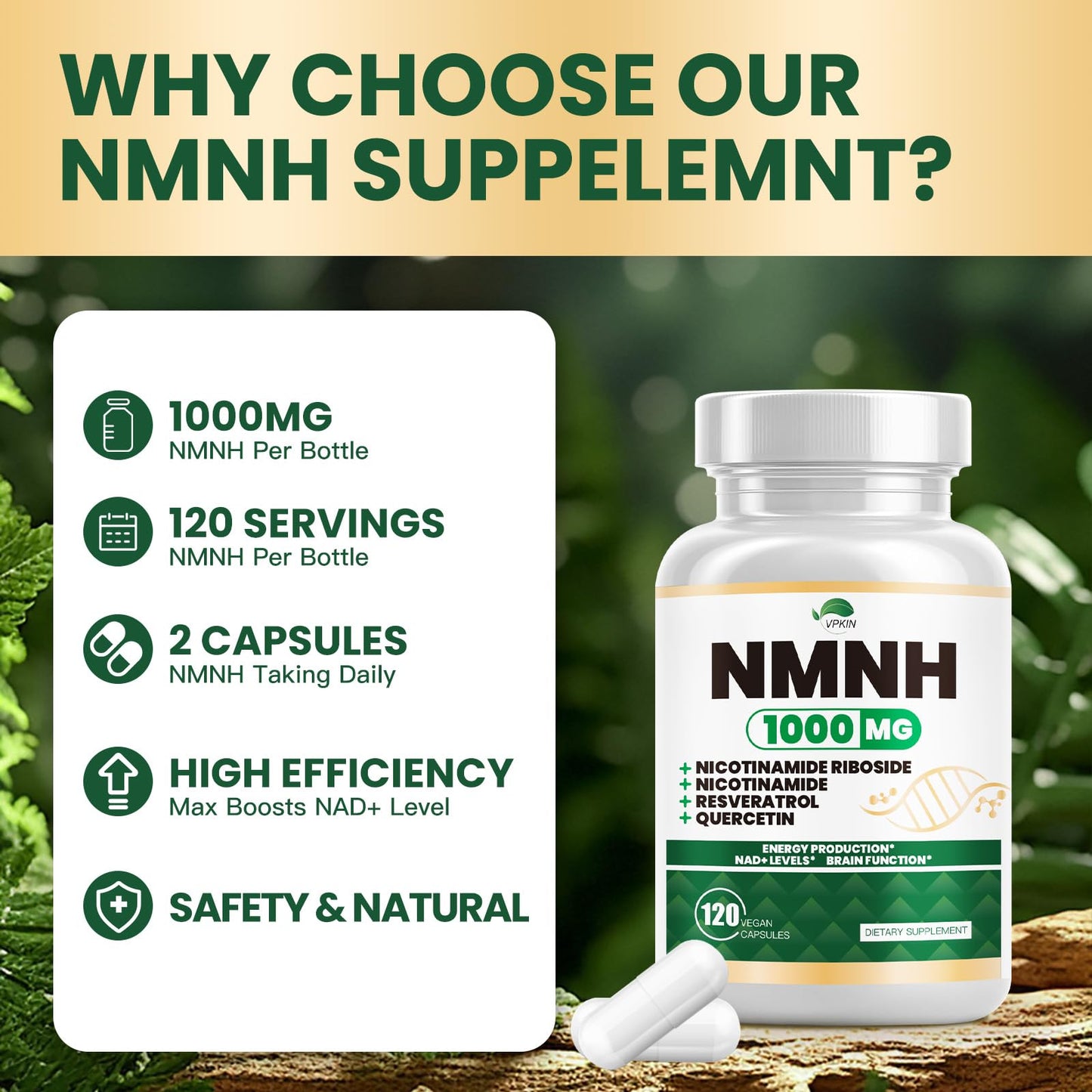 NMNH(Dihydronicotinamide Mononucleotide),NMNH Supplement 1000mg Pure Nicotinamide Mononucleotide,NAD High Purity Supplement Alternative,for Energy,Focus,Non-GMO, Gluten Free,120 Capsules VPKINBuy Supplements Australia