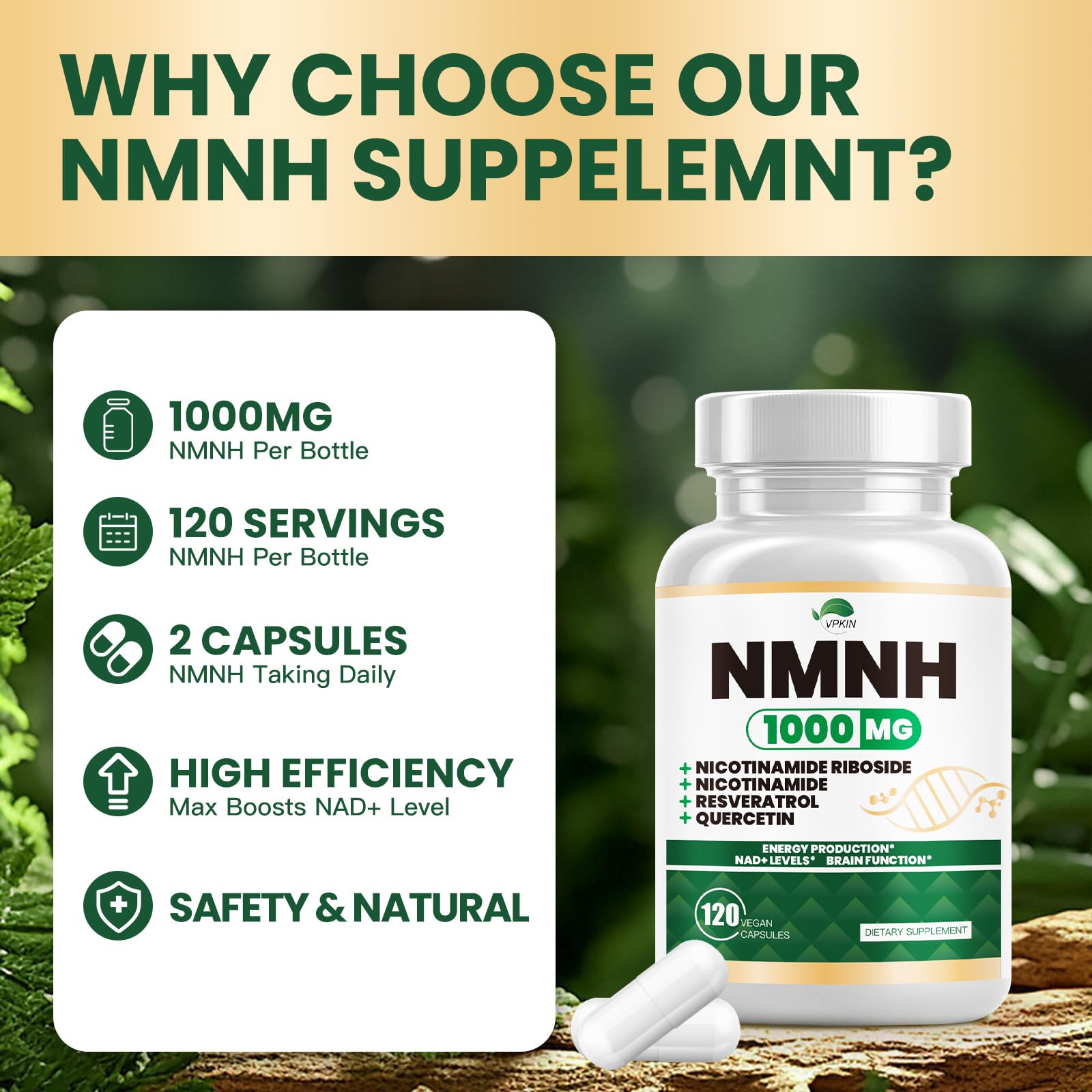 NMNH(Dihydronicotinamide Mononucleotide),NMNH Supplement 1000mg Pure Nicotinamide Mononucleotide,NAD High Purity Supplement Alternative,for Energy,Focus,Non-GMO, Gluten Free,120 Capsules VPKINBuy Supplements Australia