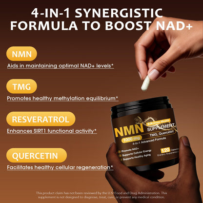 NMN Supplement 1000mg - NMN Supplement 1000mg Pure Organic, NMNH Alternative, Resveratrol Supplement, NAD+ Supplement, TMG & Quercetin for Cellular Support 120 Capsules RiRywony HealthBuy Supplements Australia