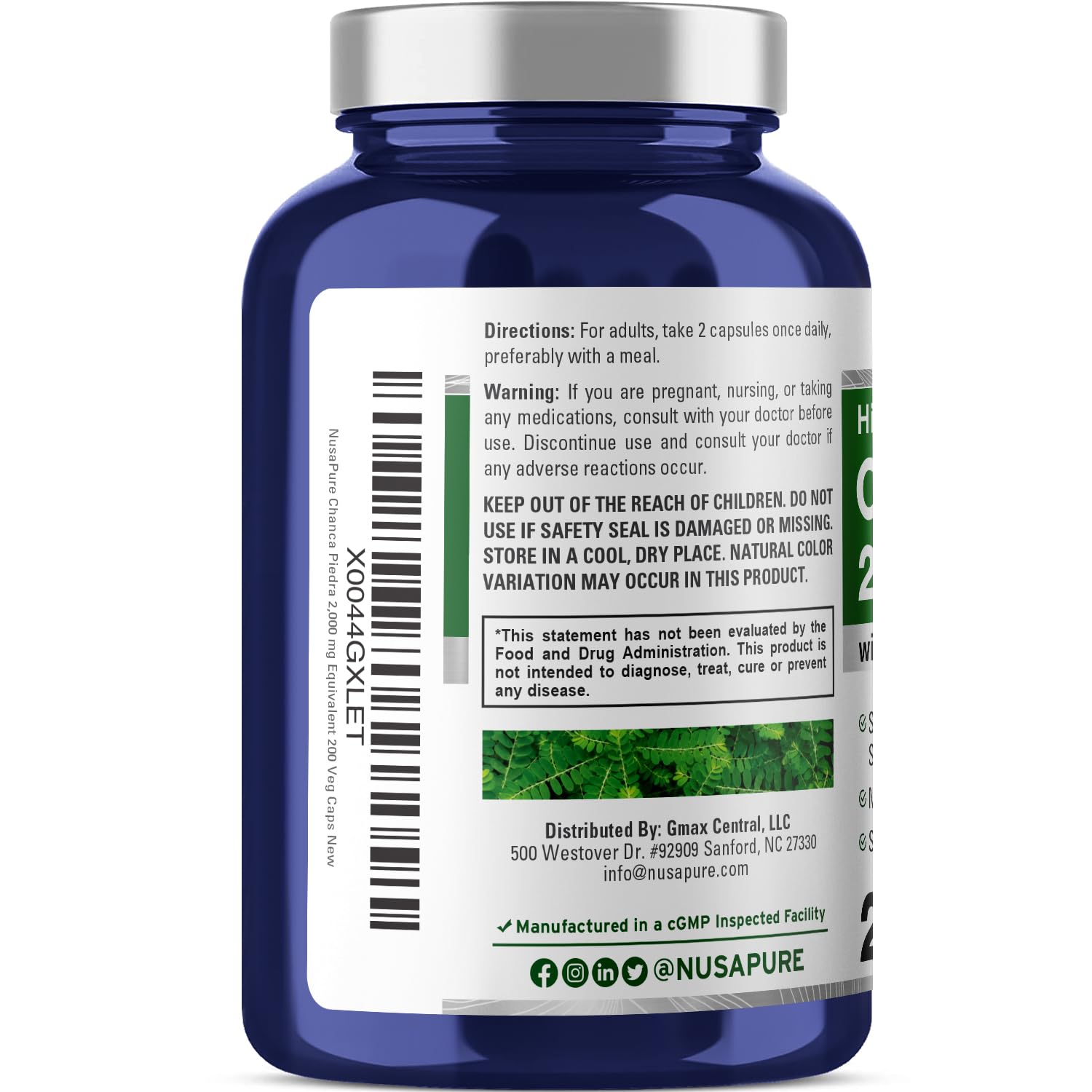 NusaPure Chanca Piedra 2000mg | 200 Veggie Caps | Herbal Extract Supplement | Extract 10:1, Non-GMO, Bioperine & Vegan | 100 Servings per Bottle NusaPureBuy Supplements Australia