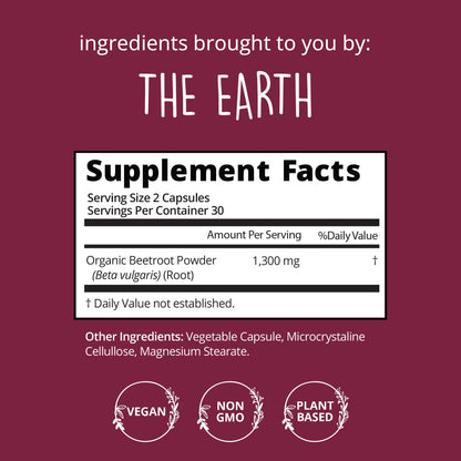 Organic Beet Root Capsules [1,300mg Superfood] - Blood Pressure Support Supplements, Beet Root Powder - Nitric Oxide Supplement, Blood Flow & Blood Circulation | Antioxidant, Brain Food | Vegan, 60 Ct