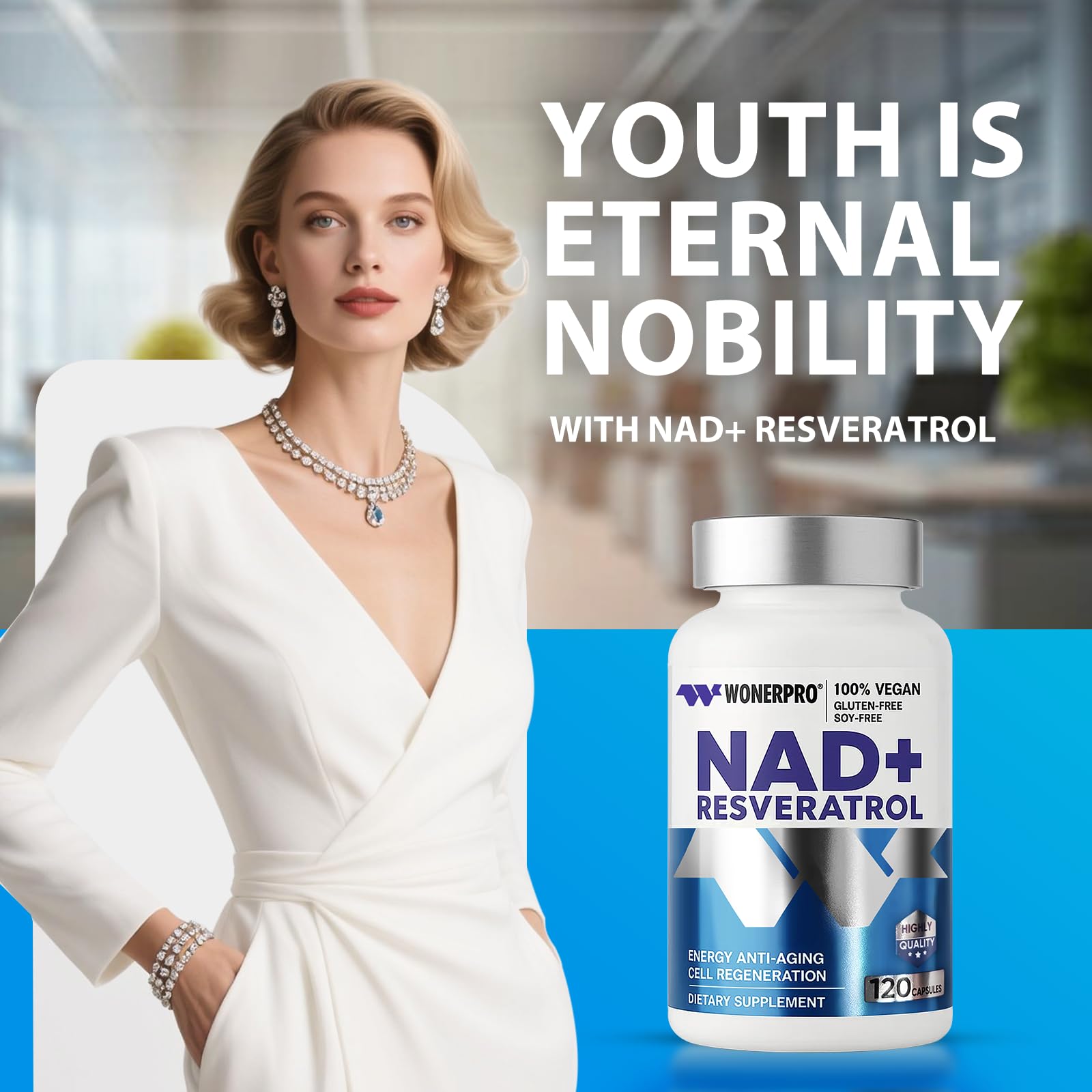 NAD+ Supplement 1500mg Pure Organic, NAD+ Resveratrol & Vitamin B3 for Women & Men, Energy Boost & Anti-Aging Support, 120 Vegan Capsules (Gluten-Free, Soy-Free)-11.4 WONERPROBuy Supplements Australia