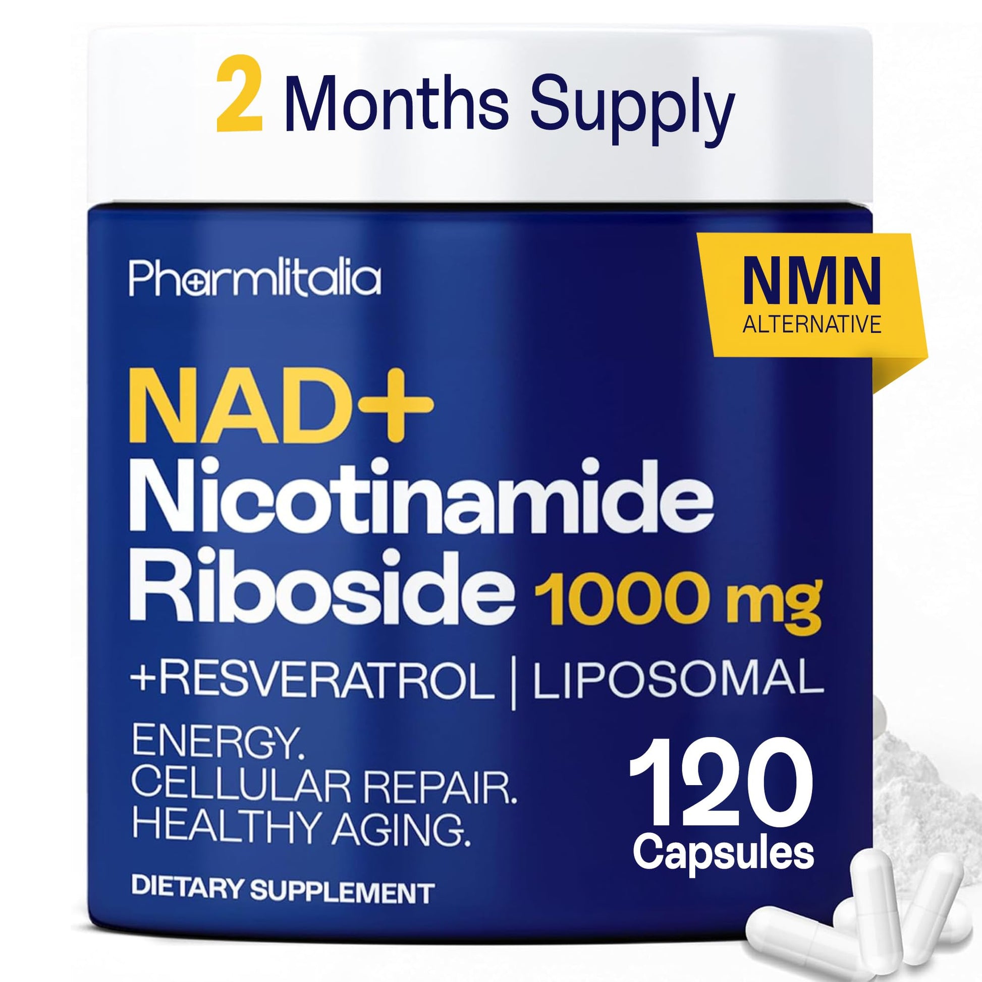 Liposomal NAD+ Supplement with Resveratrol - Nicotinamide Riboside 1000 Mg - NAD Supplements for Women & Men - NMN Supplement Alternative - Advanced NAD Resveratrol for Cellular Energy - 120 Capsules PharmlitaliaBuy Supplements Australia