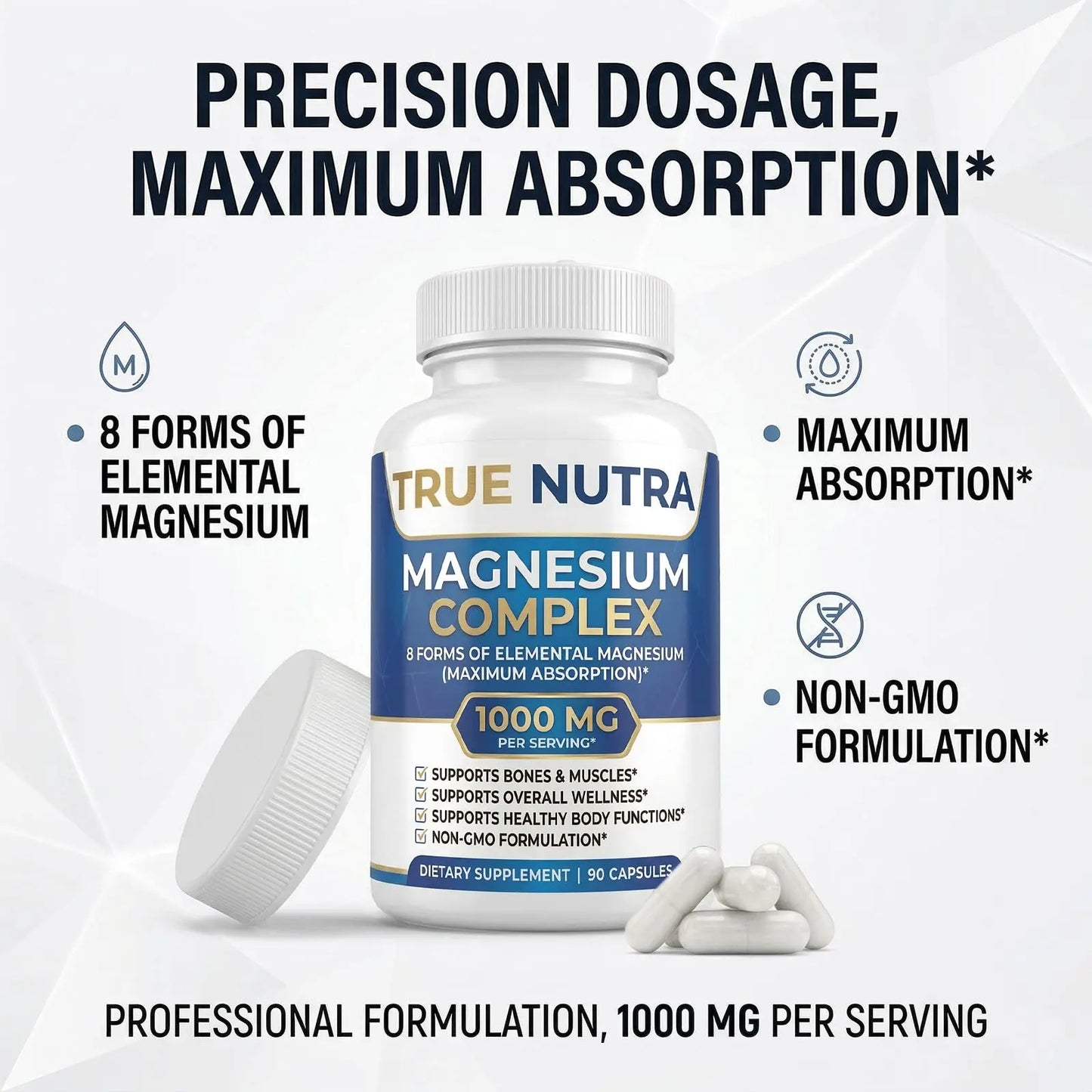 True nutra Magnesium Complex，Advanced 8-in-1 Magnesium Blend，Glycinate, Citrate, Malate, Taurate etc，High Formula，90 Capsules true nutra buy supplements Au