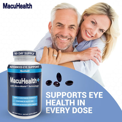 Macuhealth Plus+ Eye Vitamins Supplement for Adults - 90 Day Supply with Lutein, Zeaxanthin, and Meso-Zeaxanthin