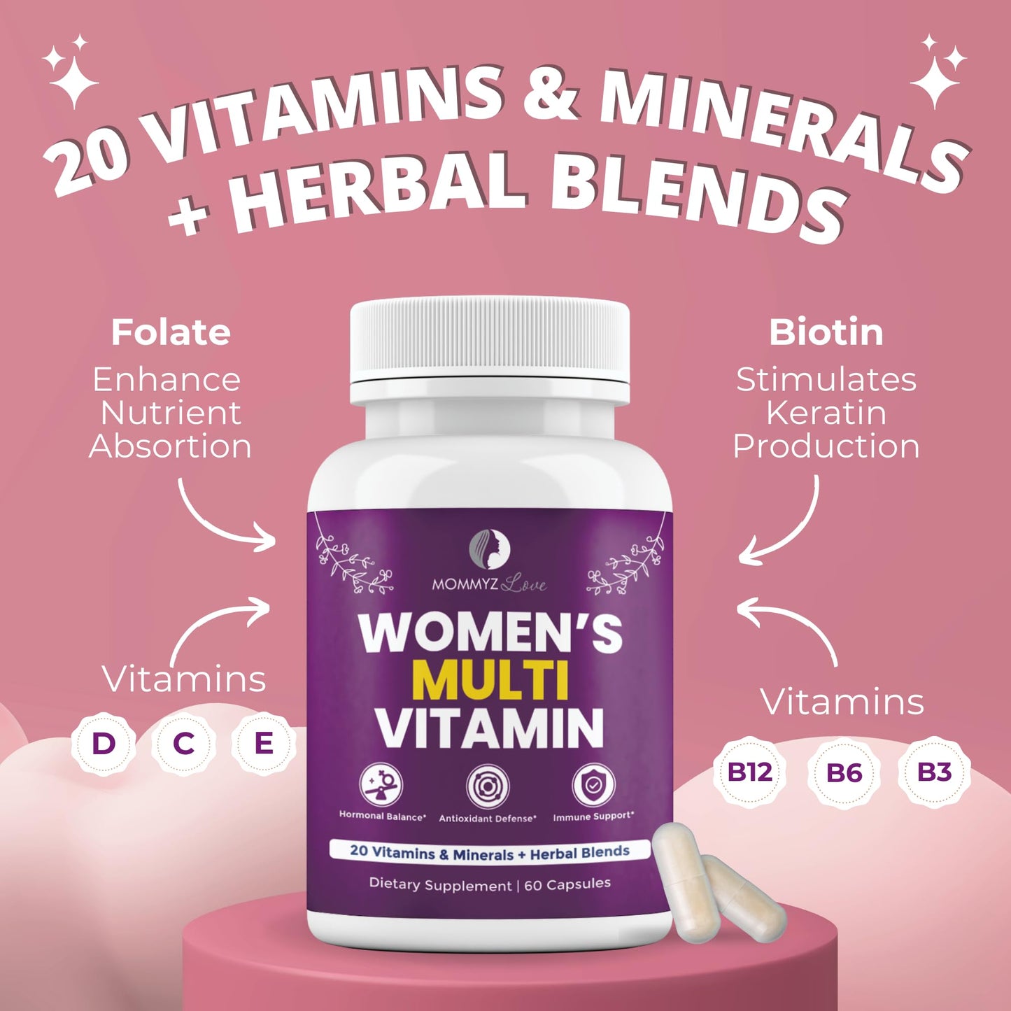 Mommyz Love Womens Multivitamin for Hormonal Balance, Antioxidant Defense, Immune Support Plus Mommyz Love