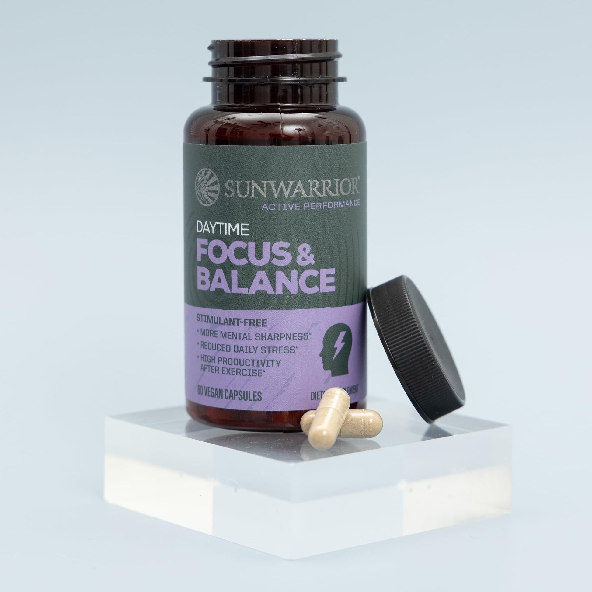 Ashwagandha, Rhodiola, Reishi & 5-HTP for Stress-Free Focus Active Focus & Balance Capsules Caffeine-Free Nootropic for Calm Energy & Mental Clarity, Mood & Immune Support 60 Vegan Capsules SunwarriorBuy Supplements Australia