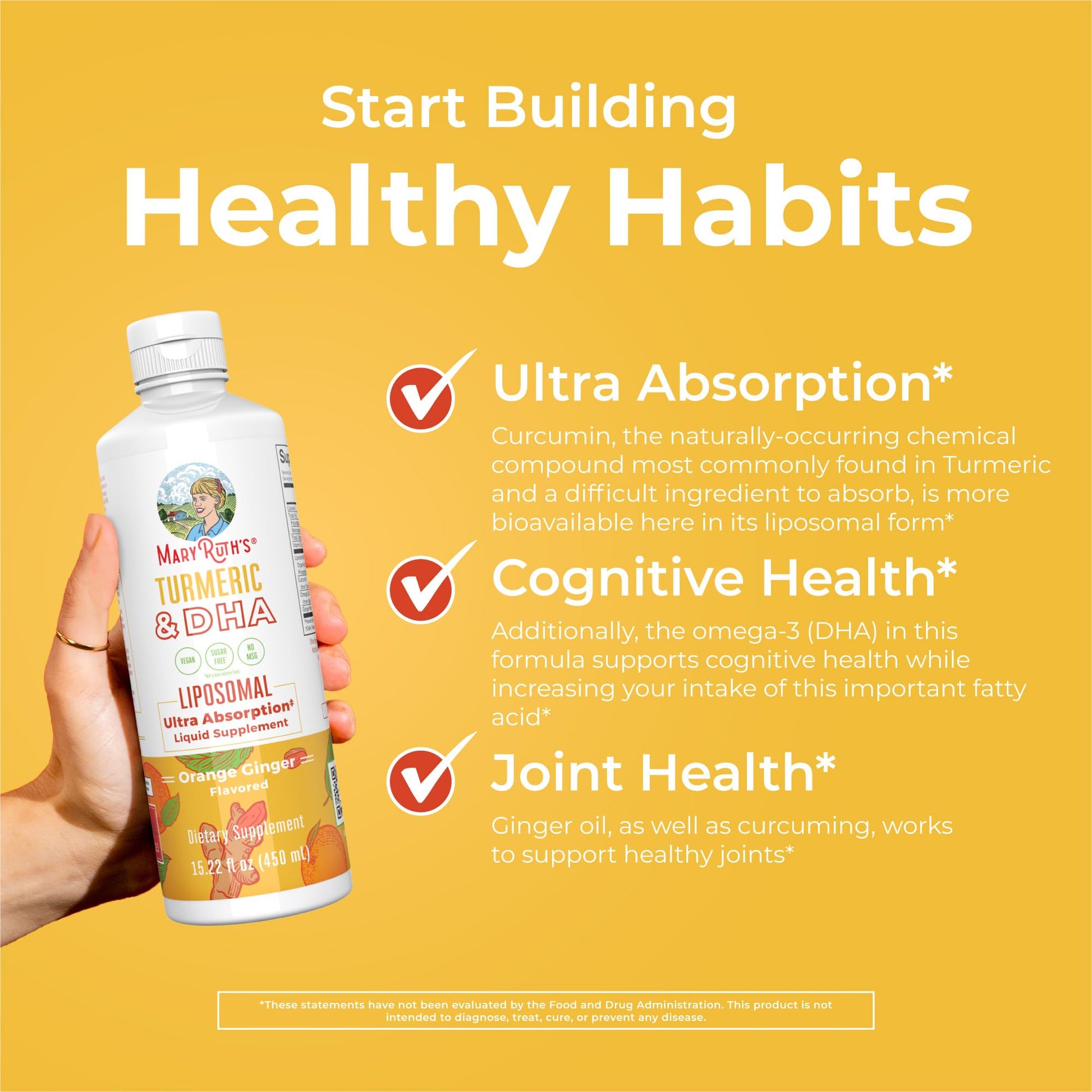 MaryRuth Organics | Liposomal Turmeric & DHA | Curcumin | Ginger Root Oil | Algal DHA & Vitamin E | Cognitive Function | Mood Support | Joint Health | Liquid Supplement | 15.22 oz MARYRUTH'SBuy Supplements Australia