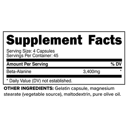 Primaforce Beta Alanine Capsules 3,400mg, 180 Capsules (45 Servings) - Potent Beta Primaforce