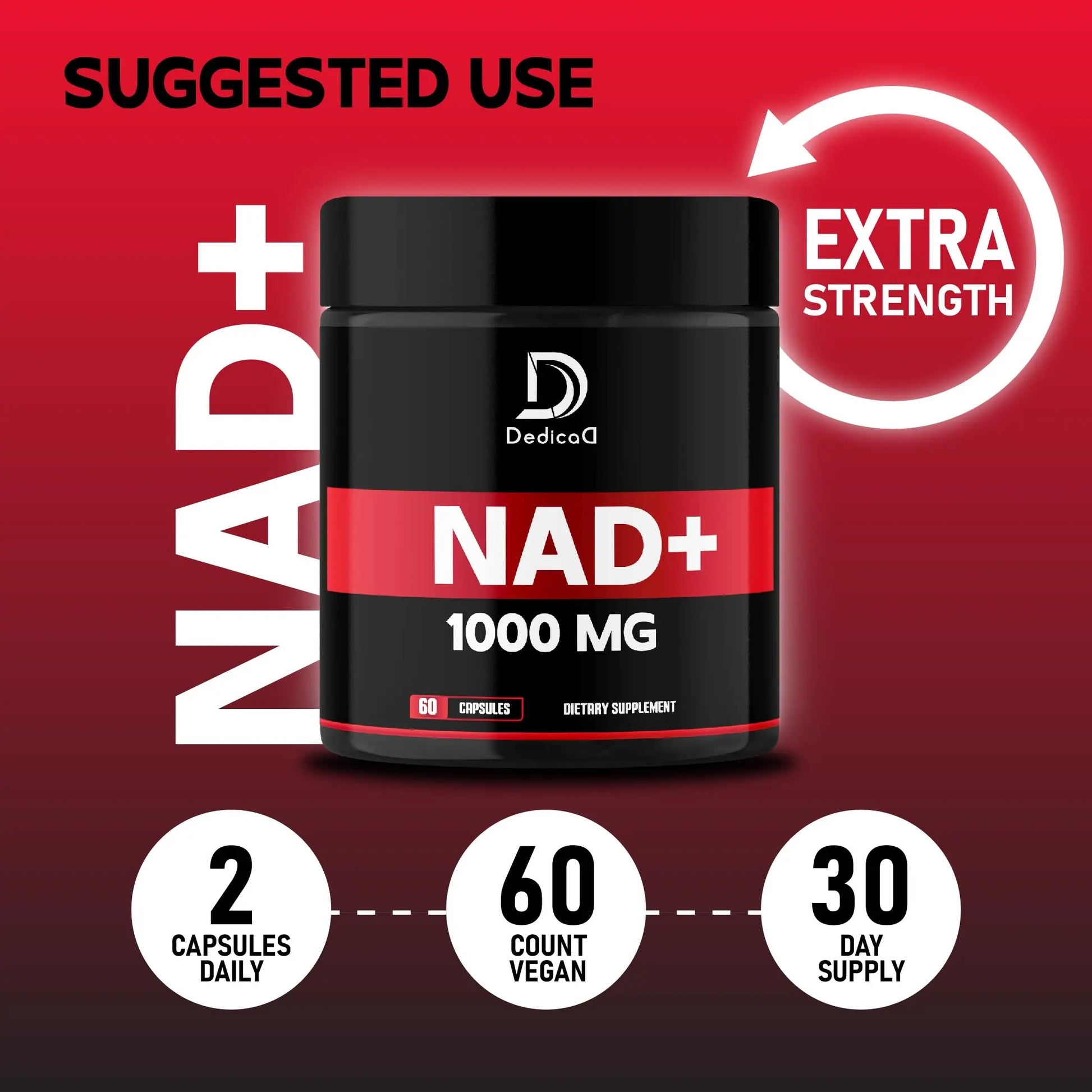 DEDICAD NAD Supplement 1000 mg - Pure NAD Supplement - Energy and DNA Repair, Aging Defense, Brain Function - 60 Capsules DEDICAD buy supplements Au