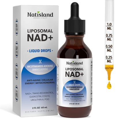 NATISLAND Liposomal NAD Supplement, 1000mg NAD+ Liquid Drops for Women & Men, with Resveratrol, Urolithin A, Quercetin, CoQ10 & PQQ, for Cellular & Metabolism Health, Energy & Anti-Aging, 2 Fl Oz NATISLANDBuy Supplements Australia