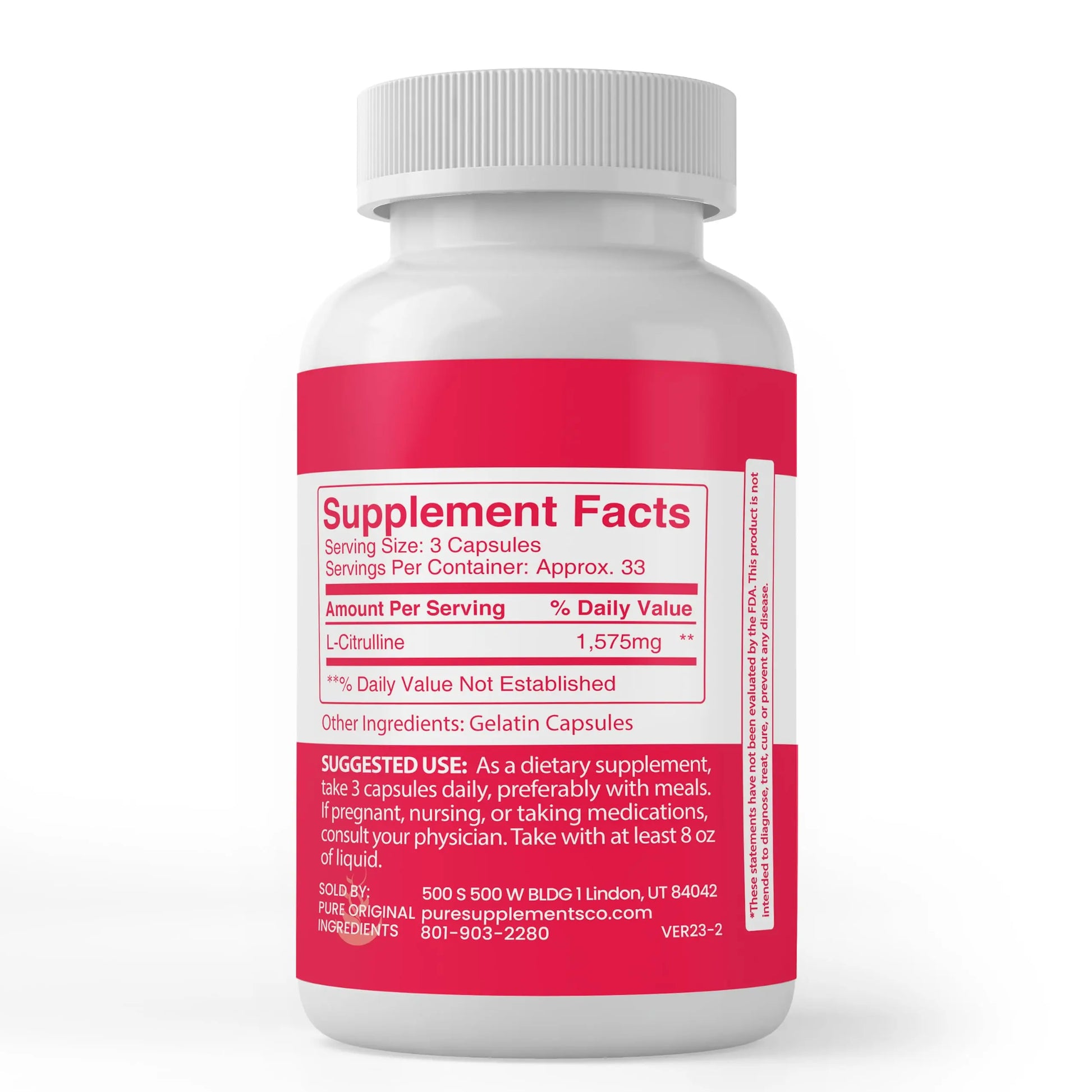 Pure Original Ingredients L-Citrulline, (100 Capsules) Always Pure, No Additives Or Fillers PURE ORIGINAL INGREDIENTS