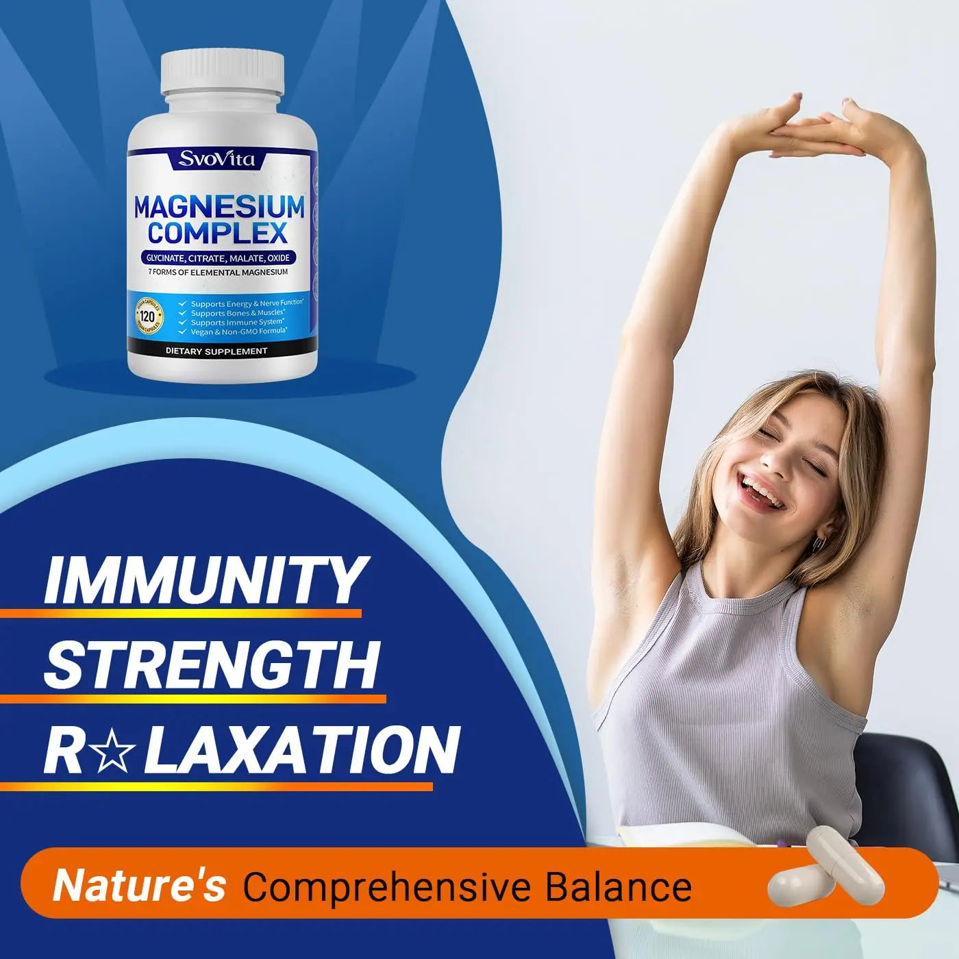 Magnesium Complex Supplement with 7 Forms of Magnesium Glycinate, Malate, Citrate & More, High Absorption for Bones, Muscle, Recovery, Energy, Vegan Non-GMO 120 Capsules Svovita buy supplements Au