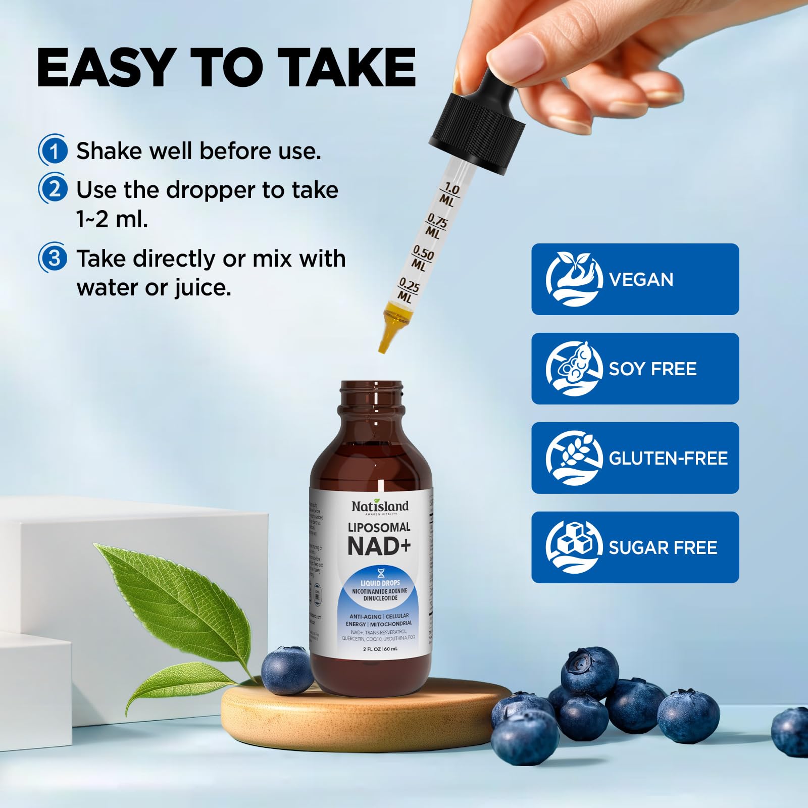 NATISLAND Liposomal NAD Supplement, 1000mg NAD+ Liquid Drops for Women & Men, with Resveratrol, Urolithin A, Quercetin, CoQ10 & PQQ, for Cellular & Metabolism Health, Energy & Anti-Aging, 2 Fl Oz NATISLANDBuy Supplements Australia