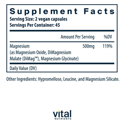 Vital Nutrients Triple Magnesium Complex Supplement | Vegan Magnesium Glycinate, Malate & Oxide 250mg | Easily Absorbed Magnesium Supplement for Stress, Muscle, Heart, Bone Support | 90 Capsules Vital Nutrients buy supplements Au