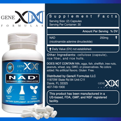 Genex Formulas NAD+ 250mg Serving 60 Capsules Nicotinamide Adenine Dinucleotide (Actual NAD+ Not a Precursor) (1) Genex FormulasBuy Supplements Australia