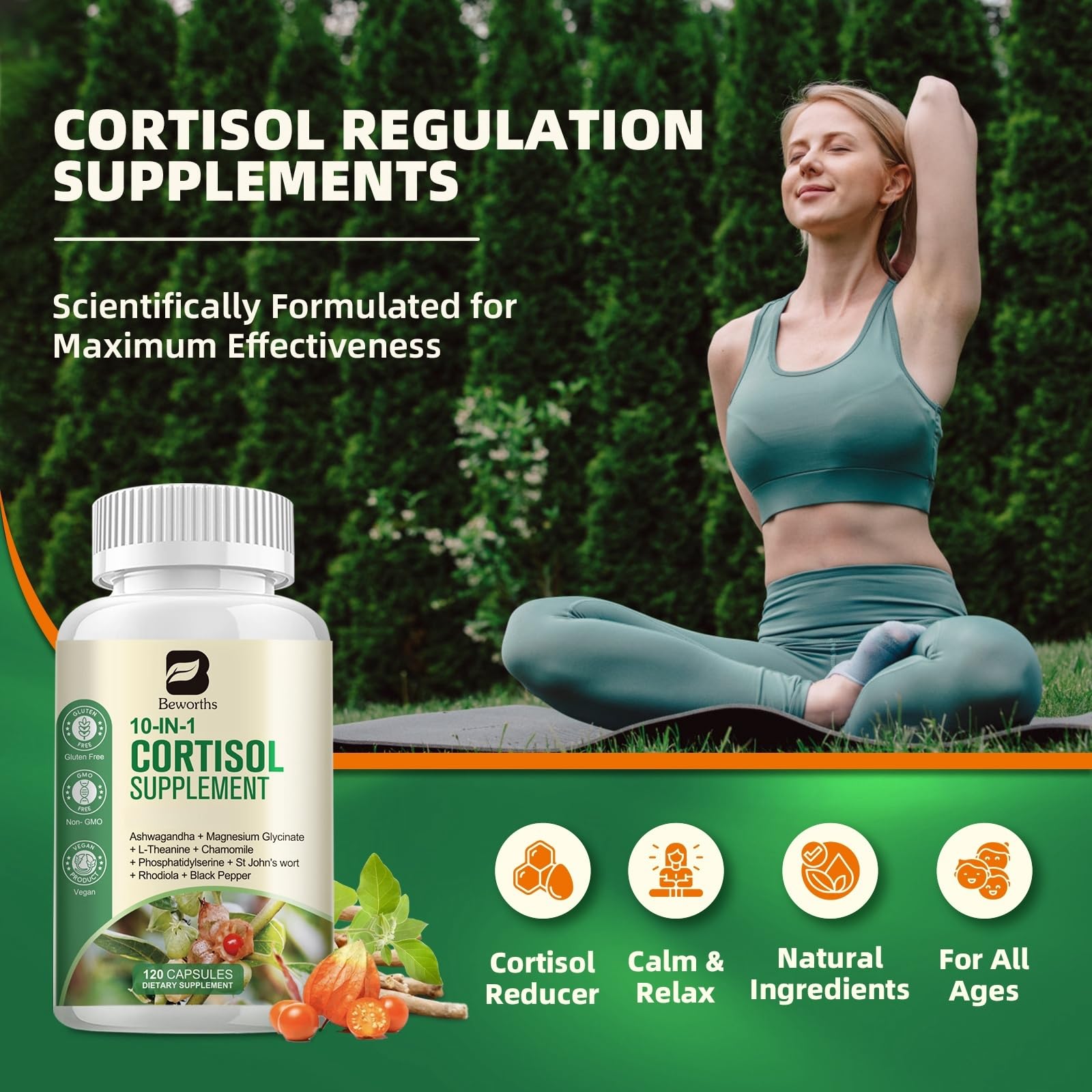 B BEWORTHS Cortisol Supplements for Women Men, 10-in-1 Cortisol Detox with Ashwagandha, Magnesium, L-Theanine, Balanced Cortisol Levels, Night & Calm Support, 120 Vegan Capsules B BEWORTHSBuy Supplements Australia