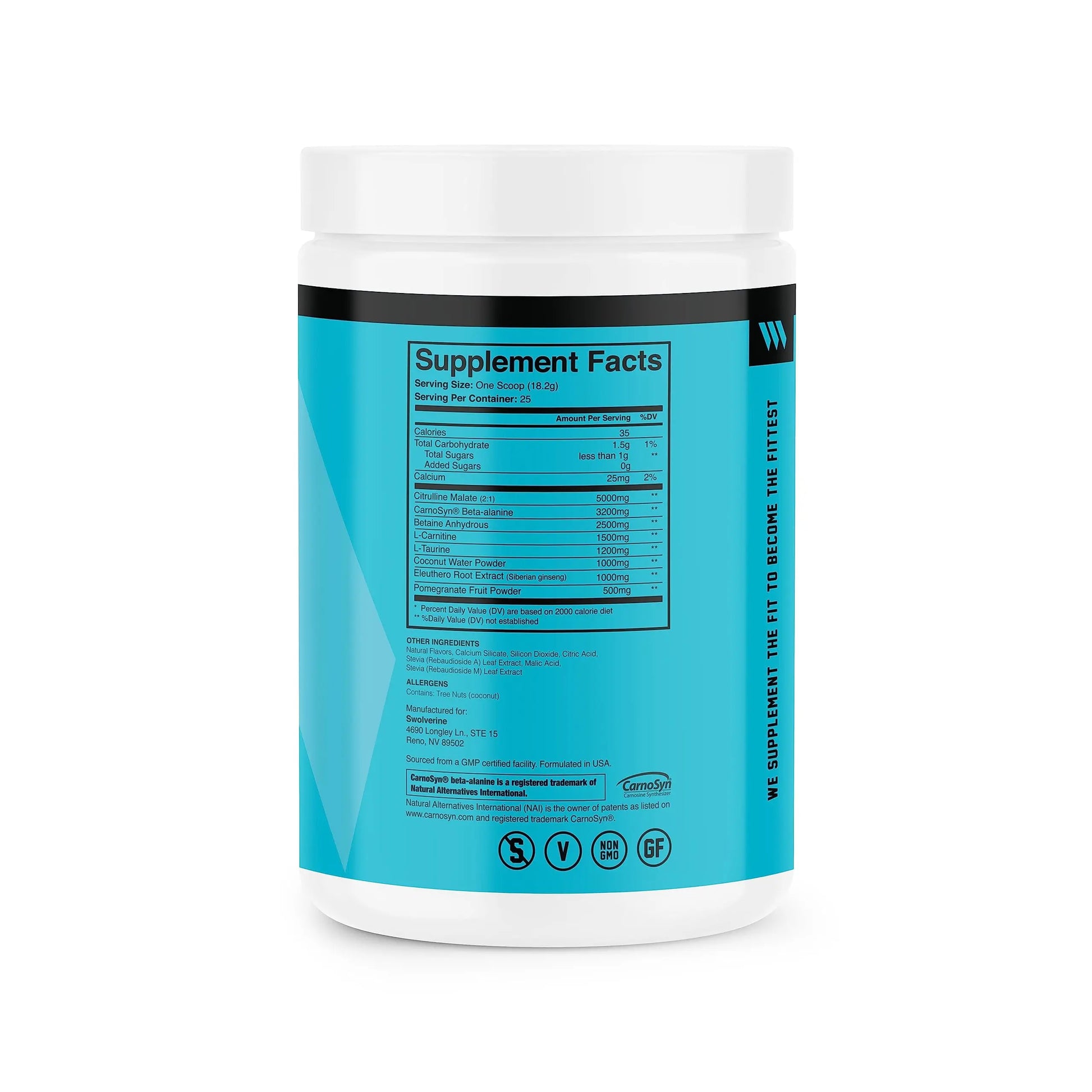 Swolverine PRE-Workout | Citrulline Malate, Carnosyn Beta Alanine, Carnitine, Ginseng Swolverine