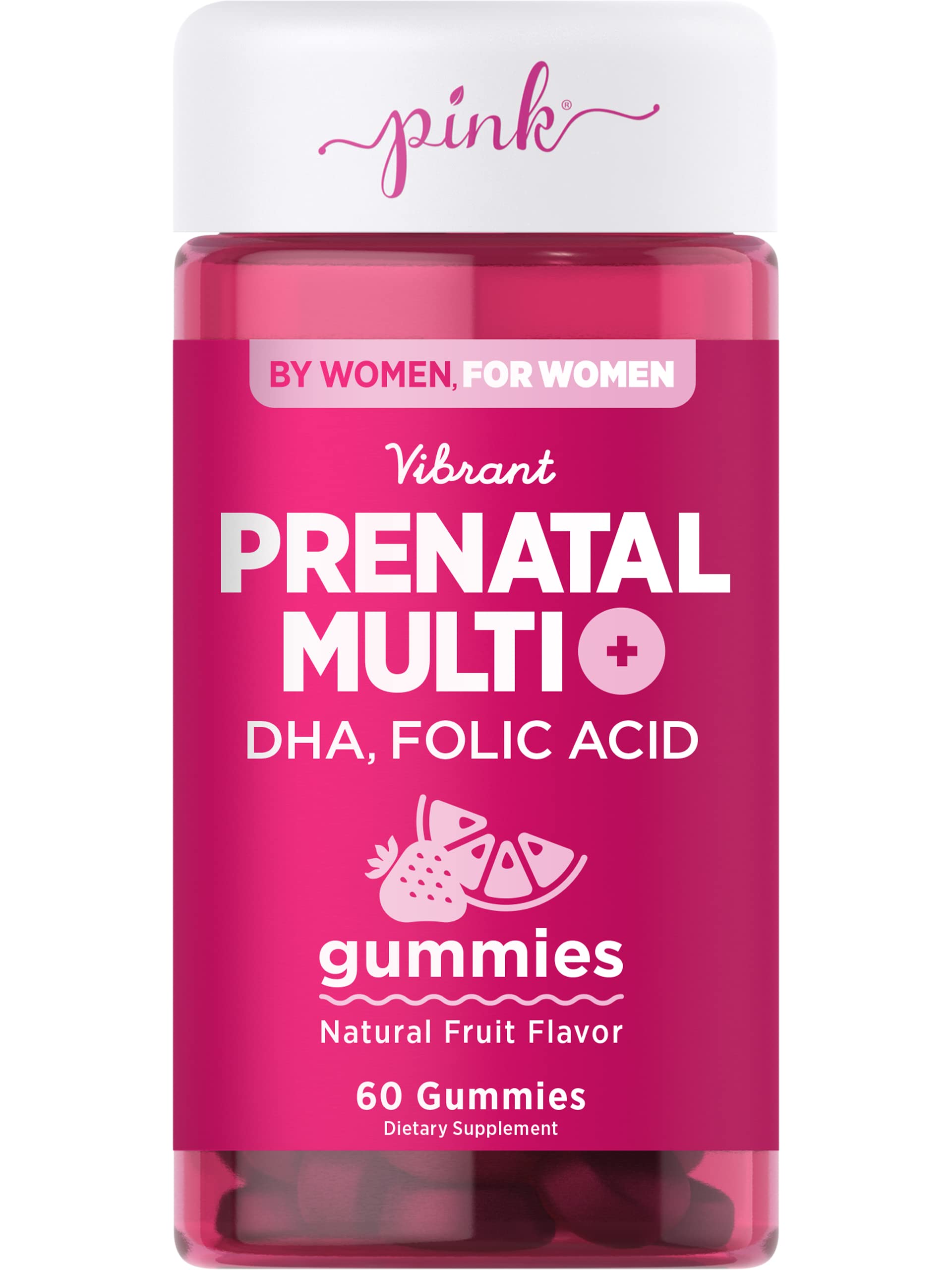 PINK Prenatal Vitamins | 60 Gummies with DHA and Folic Acid | Non-GMO & Gluten Free Multivitamin PINK