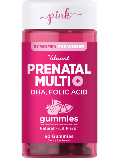 PINK Prenatal Vitamins | 60 Gummies with DHA and Folic Acid | Non-GMO & Gluten Free Multivitamin PINK