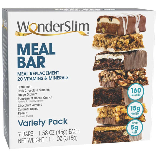 WonderSlim Meal Replacement Protein Bar, Variety Pack, 15g Protein, 20 Vitamins & Minerals WonderSlim
