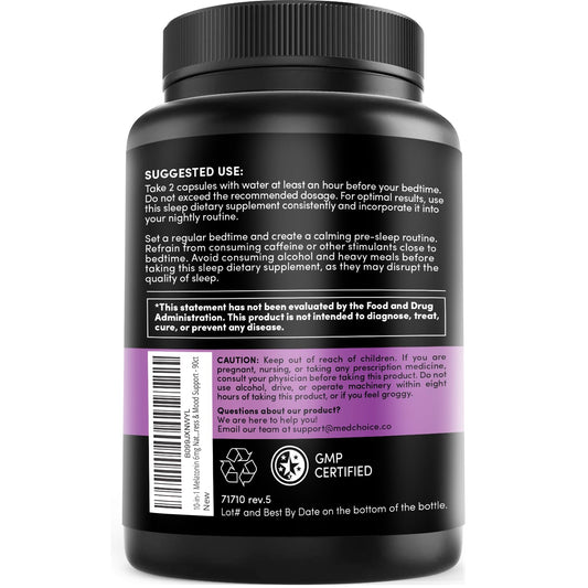 10-in-1 Melatonin Capsules - Melatonin 5mg Natural Sleep Aid for Adults MEDCHOICE