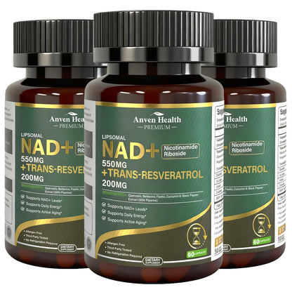 Anven Health Liposomal NAD+ Resveratrol Supplement - NMN Alternative with Trans-Resveratrol, Quercetin & Fisetin - NAD Plus for Women and Men, Cellular Energy & Healthy Aging, Non-GMO | 180 Capsules Anven HealthBuy Supplements Australia