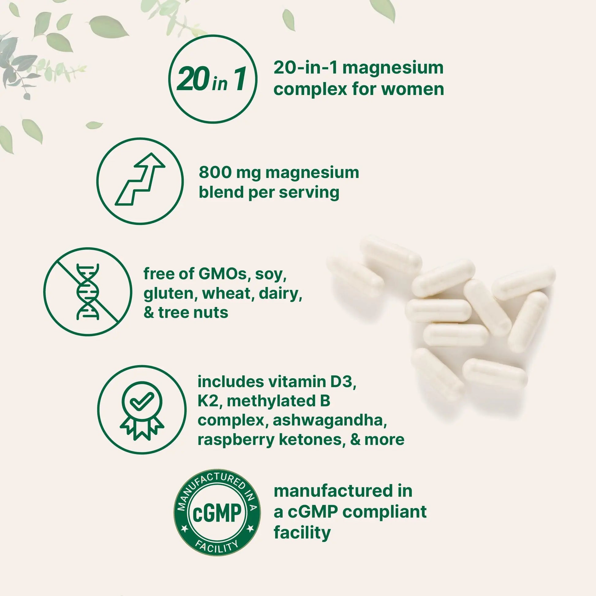 Magnesium Complex for Women, 240 Vegetarian Capsules | 20-in-1 Formula - Magnesium Blend with Vitamin D3, K2 Micro Ingredients