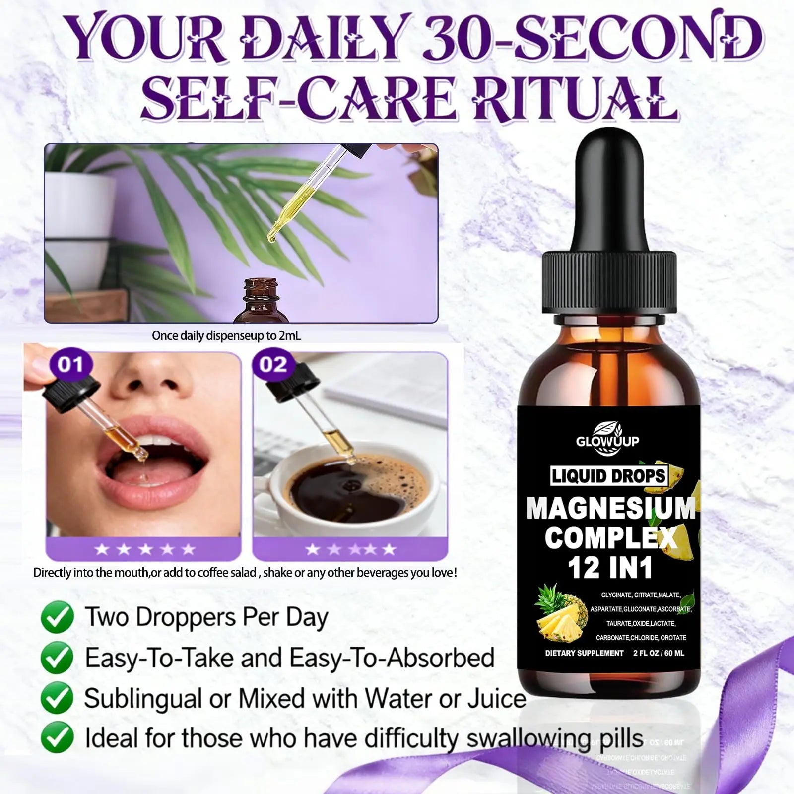 Magnesium 12 in 1 Complex 1000mg Supplement for Women & Men, High Absorption Liquid Magnesium W/Glycinate Citrate Malate Taurate Oxide Aspartate Orotate, Calm Magnesium for Sleep Muscle Heart Support GLOVVUUP buy supplements Au