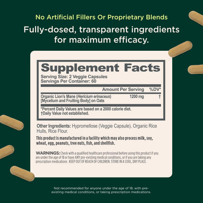 The Genius Brand Genius Lion's Mane - Plant-Based Supplement for Memory, Focus & Mood Support - Organic & Non-GMO - 120 Veggie Capsules The Genius BrandBuy Supplements Australia
