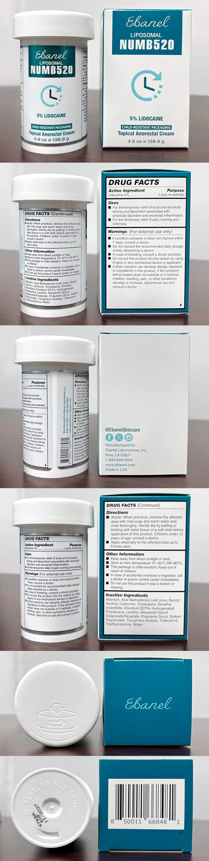 Ebanel 5% Lidocaine Numbing Cream, Pain Relief Burn Itch Cream, Maximum Strength Topical Anesthetic with Allantoin, Vitamin E for Local and Anorectal Uses, Hemorrhoid Treatment, 4.9 Oz Gosupps WWW buy supplements Au