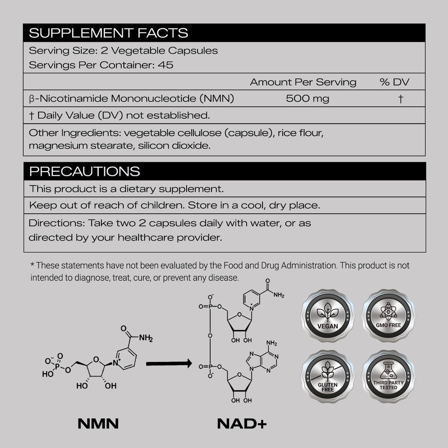 PEPAX NMN Supplement 500mg - 99% Pure NMN Supplement Capsules for Increased NAD Levels & Healthy Aging - Third Party Tested Stabilized Capsules, cGMP Certified, 90 Liposomal NMN (45 Servings) PEPAXBuy Supplements Australia