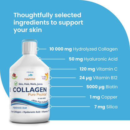 Marine Liquid Collagen 10000mg 500 ml I Pure Hydrolyzed Collagen Peptides Swedish NutraBuy Supplements Australia