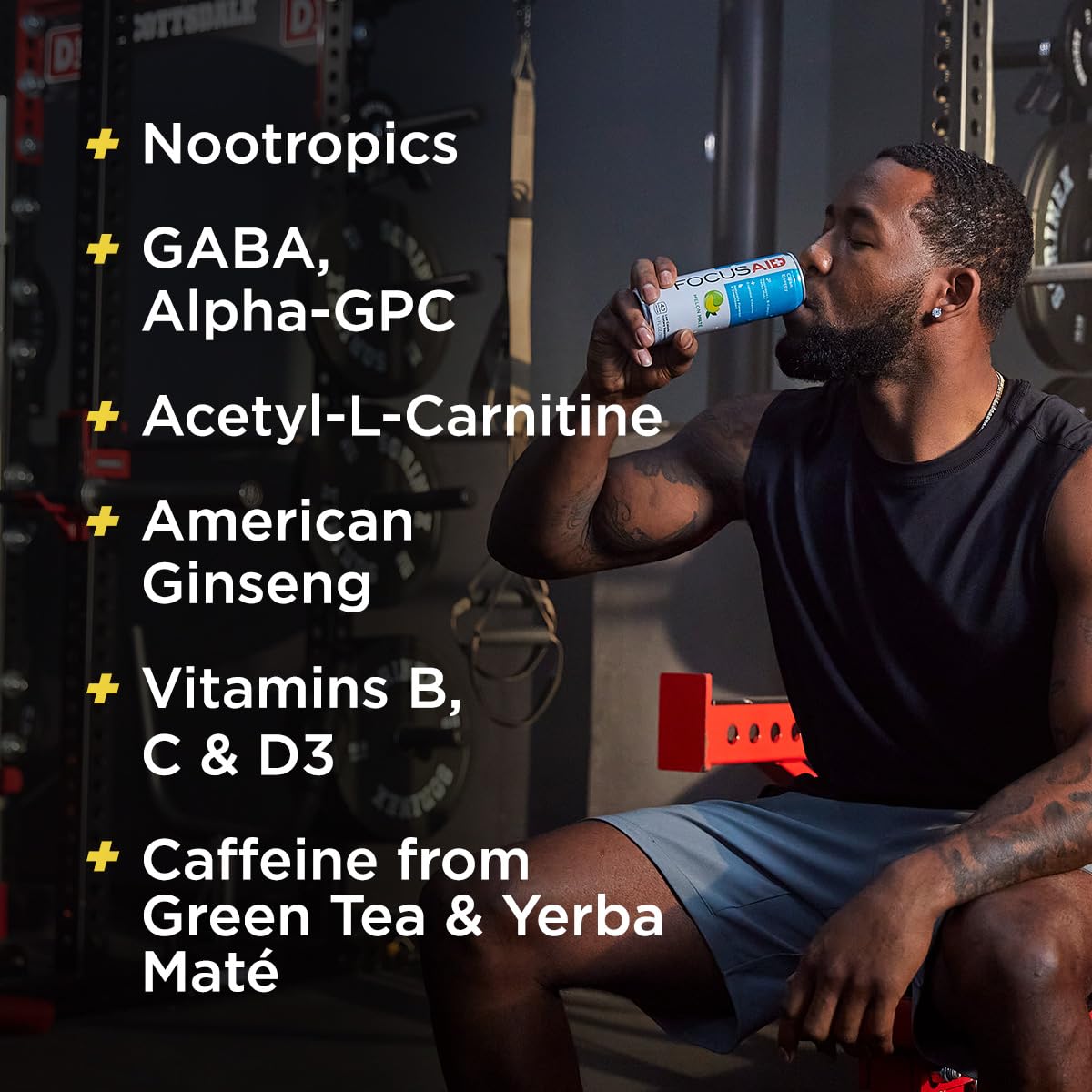 FOCUSAID Energy Blend, Brain Boosting Nootropics Drink, Alpha-GPC, GABA, B-Complex, Yerba Mate, Green Tea, 100% Clean, 100mg Natural Caffeine, 12-oz. can, 12 Pack LIFEAIDBuy Supplements Australia