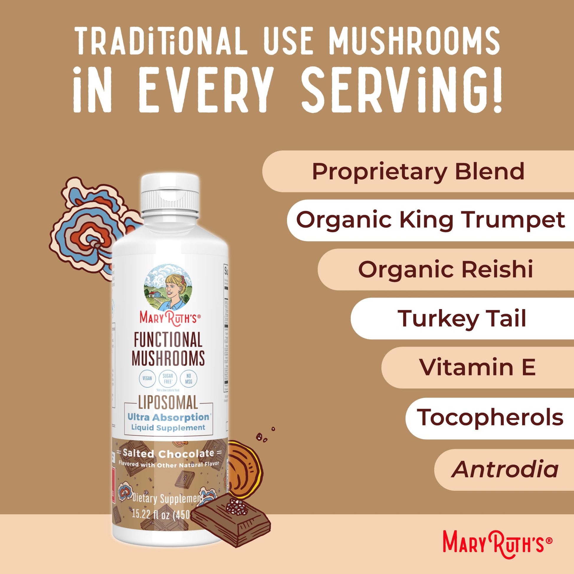 MaryRuth Organics Mushroom, Mushroom Supplement, Mushroom Liquid Vitamin, Reishi Mushroom Supplement for Immune Support, Turkey Tail Vitamin for Stress Relief, Vegan, Non-GMO, Gluten Free, 15.22 Fl Oz MARYRUTH'SBuy Supplements Australia