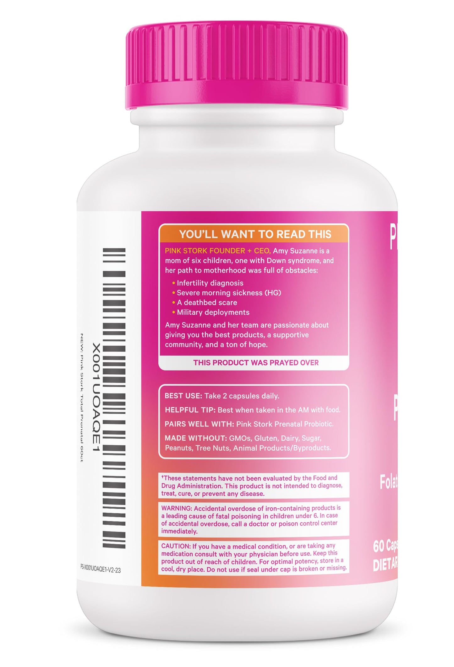 Pink Stork Total Prenatal Vitamins with DHA, Folate, Iron, Choline, and Vitamin B12 - Prenatals Pink Stork