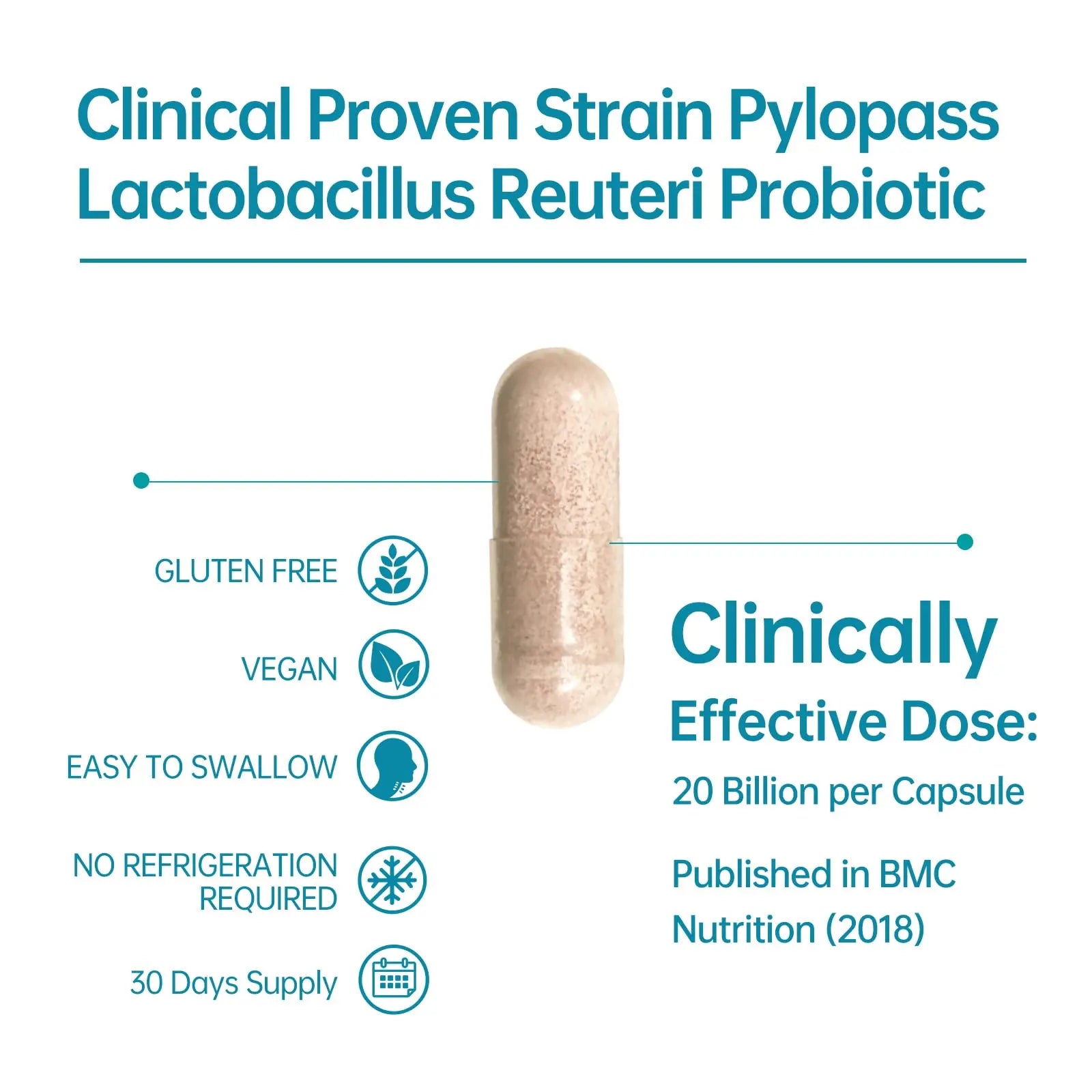 5-in-1 High Potency H. Pylori Probiotic, 1 Per Day - Supports Gastric Lining Integrity, Occasional Indigestion, Acid Comfort - Pylopass Lactobacillus Reuteri, Gluten Free, Vegan, 30ct, Made in Germany purmeoBuy Supplements Australia