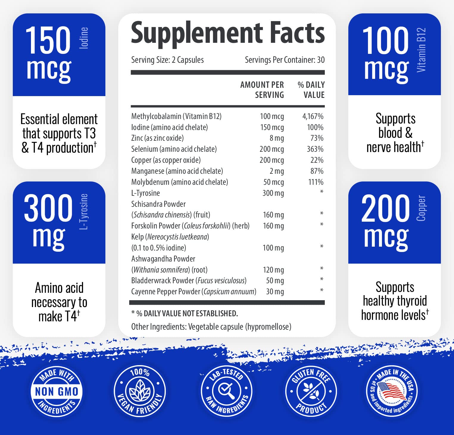 1 Body Thyroid Support Supplement for Women and Men - 2 Pack 60 Days 1 Body