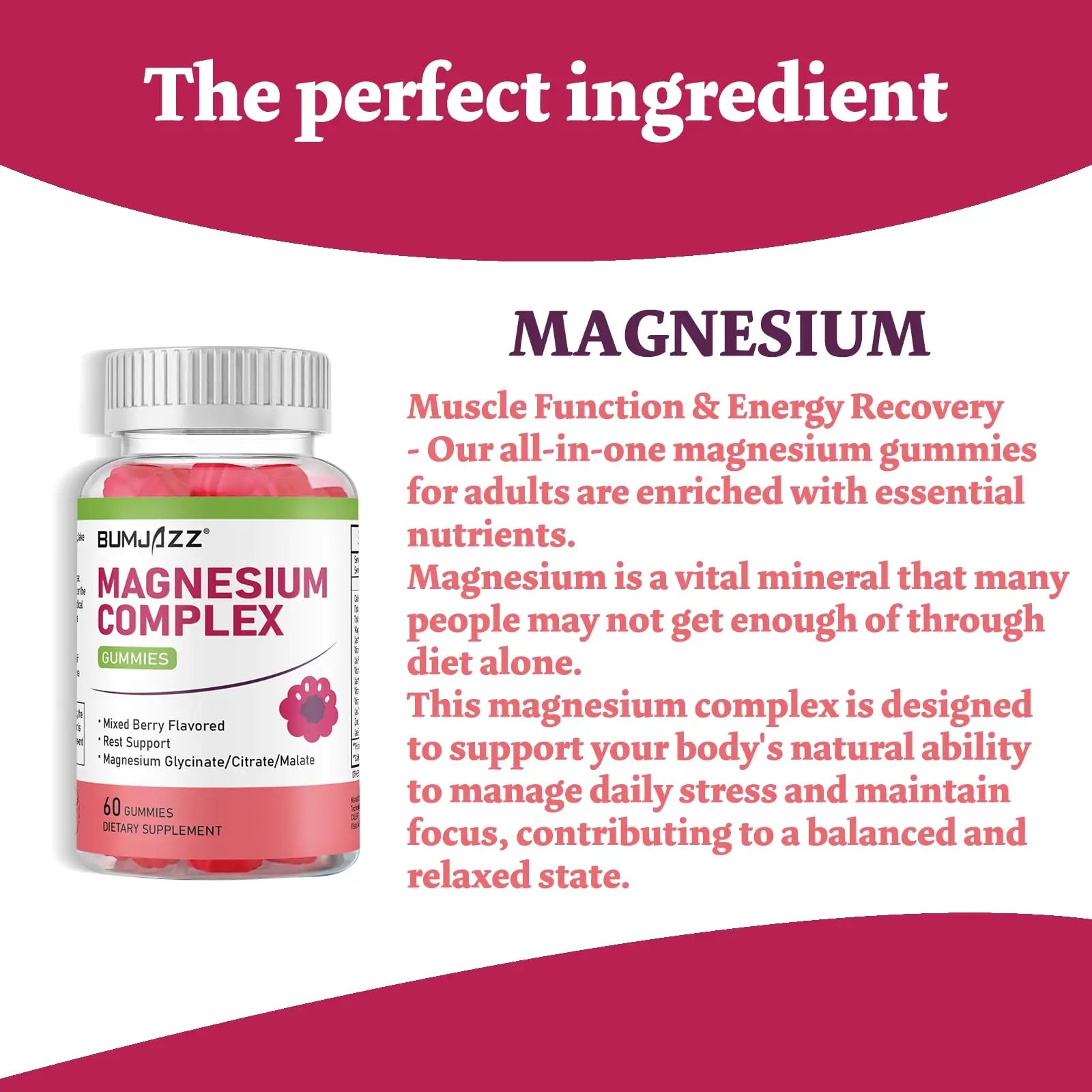 Magnesium Complex Gummies 800mg - 60 Counts Magnesium Glycinate&Citrate&Malate Gummy for Rest Muscle Function Bumjazz buy supplements Au