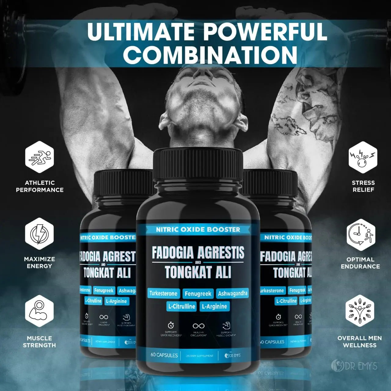 (2 Pack) Tongkat Ali Fadogia Agrestis Nitric Oxide Ashwagandha Supplement for Men Dr. Emy's