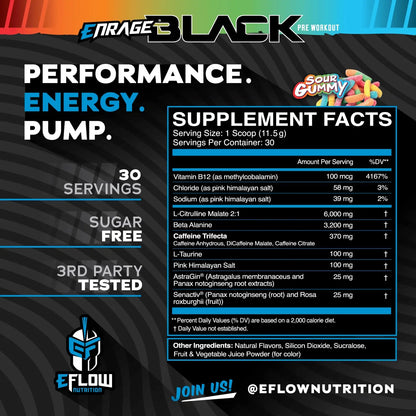 eFlow Nutrition Enrage Black High Stimulant Pre Workout Supplement - Preworkout Powder eFlow Nutrition