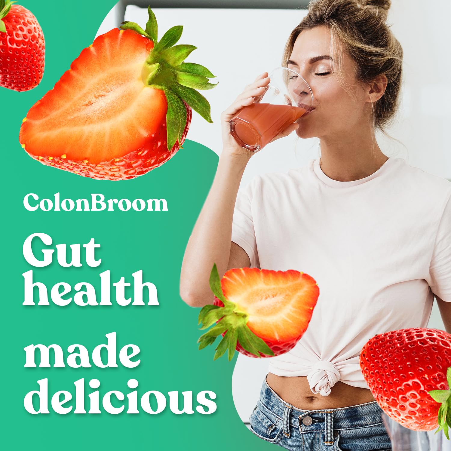 ColonBroom Psyllium Husk Powder (Strawberry) - Colon Cleanse for Bloating Relief & Gut Health - Colon Broom Fiber Powder Drink - Vegan, Gluten Free, Non-GMO Fiber Powder Supplement, 50 Servings ColonBroomBuy Supplements Australia