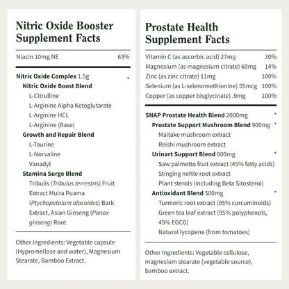 Snap Supplements Prostate Health & Nitric Oxide Supplement Bundle for Men, 90 + 60 Vegetarian Capsules (1 Month Supply)