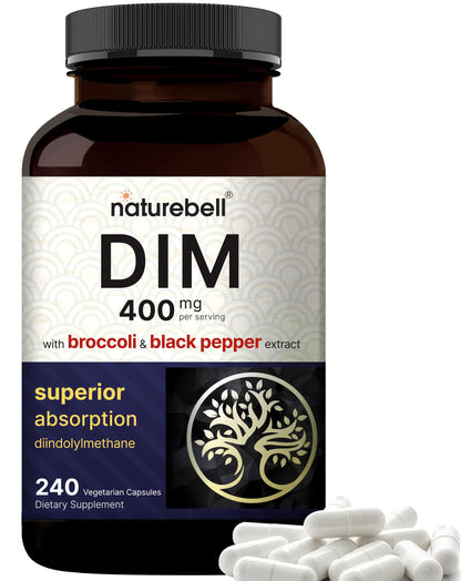 NatureBell DIM 400mg as Diindolylmethane, 240 Veggie Capsules | with Broccoli & Black Pepper NatureBell