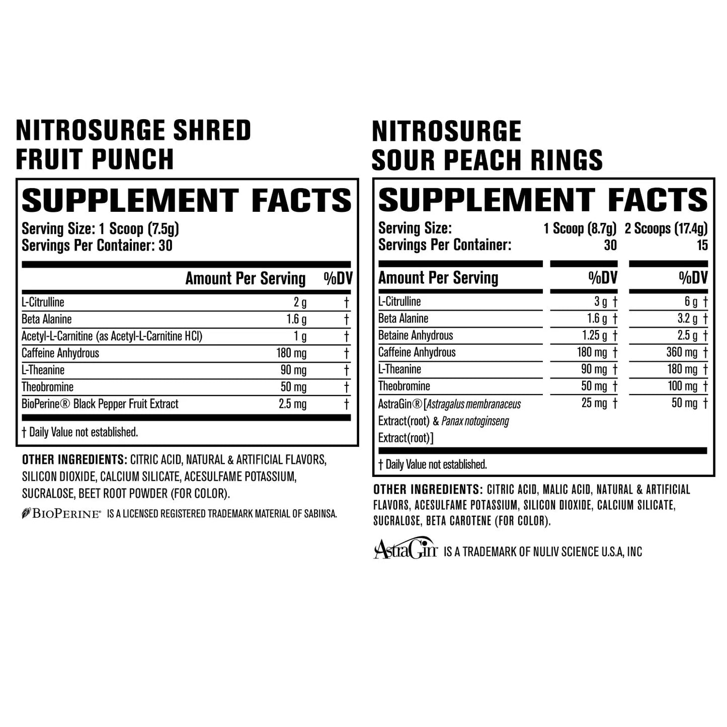 Jacked Factory Nitrosurge Pre-Workout in Sour Peach Rings & Fruit Punch Nitrosurge Shred Jacked Factory