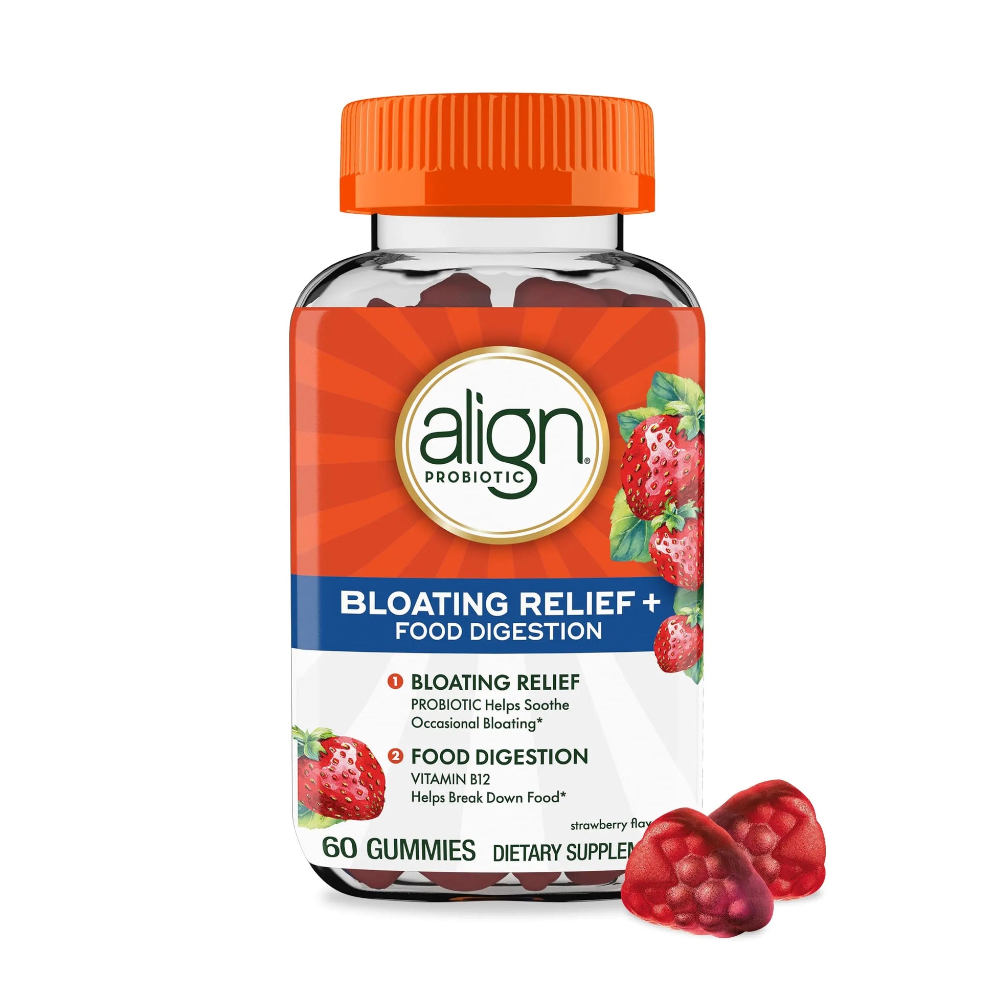 Align Probiotic, Bloating Relief + Food Digestion, Probiotics for Women and Men, Probiotic Helps Soothe Occasional Bloating*, With Vitamin B12 to Help Break Down Food into Cellular Energy*,60 Gummies AlignBuy Supplements Australia